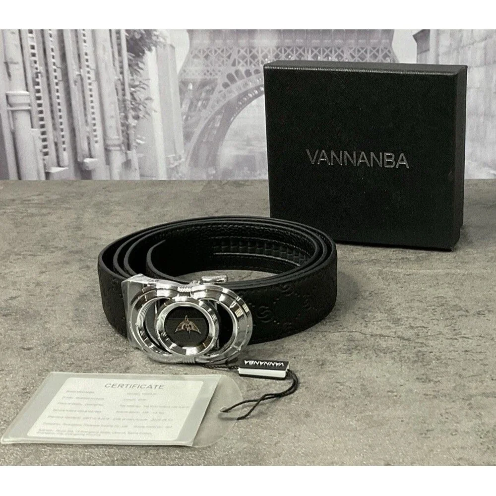 Vannanba Men’s Ratchet Leather Belt With Automatic Buckle Alloy